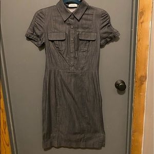 Calvin Klein Gray dress, button front, side zip, slit on each side.